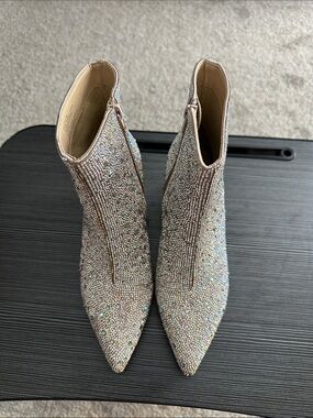 Betsey Johnson Crystal Embellished Pointed Toe Ankle Boots - Silver